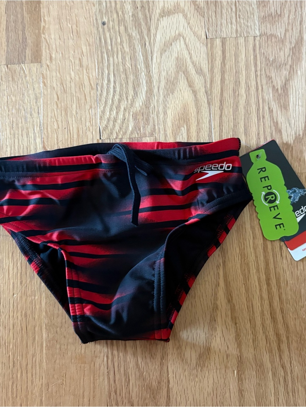 Speedo Men’s Red & Black Striped Swim Brief NEW Sz 26 Drawstring Pro LT Suit
